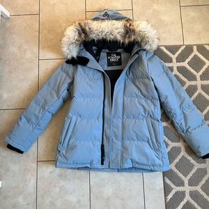TNA; The Powder Parka (short) in Serene Blue.